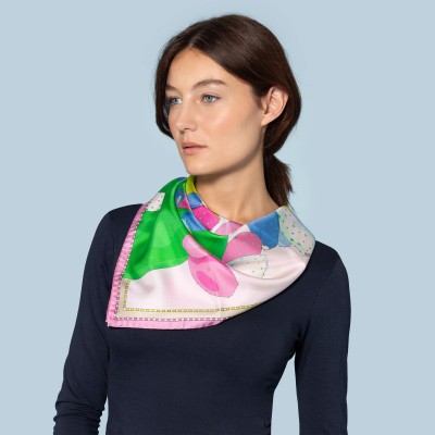 Twill silk scarf square 70 - Fichi d'india (fuchsia)