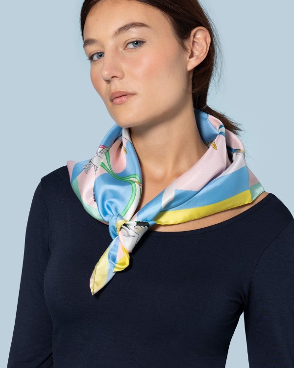 Twill silk scarf square 70 - Gabbiani