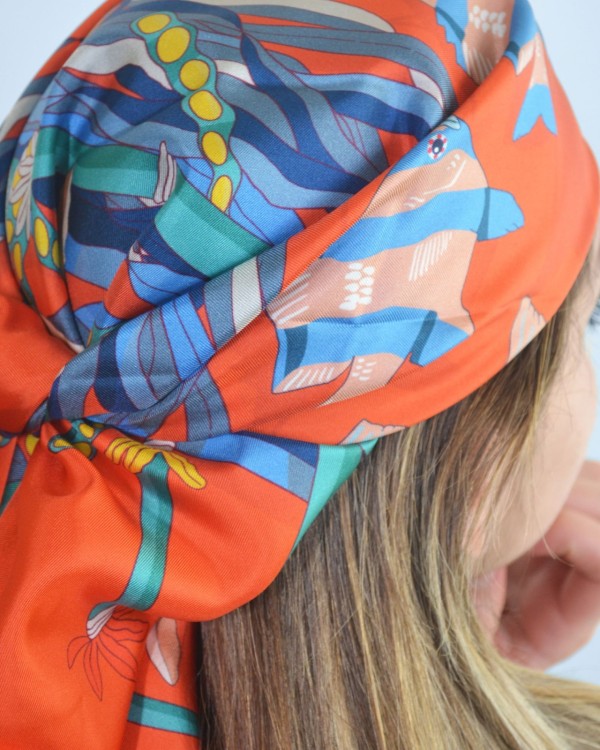 Twill silk scarf square 90 - Alghe del sud