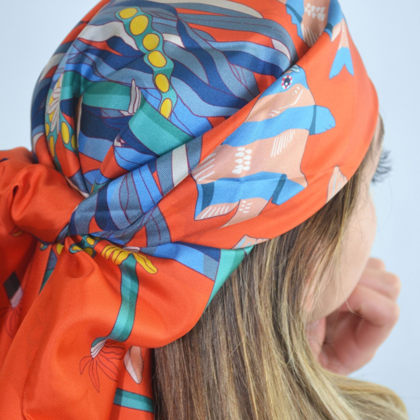 Twill silk scarf square 90 - Alghe del sud