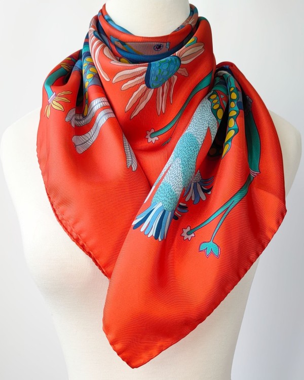 Twill silk scarf square 90 - Alghe del sud