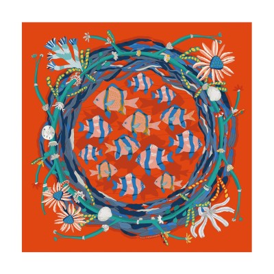 Twill silk scarf square 90 - Alghe del sud Orange