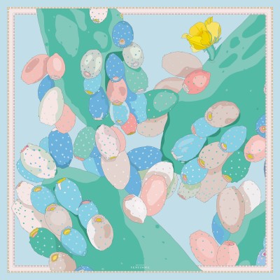 Twill silk scarf square 90 - Fichi d'india (pastel)