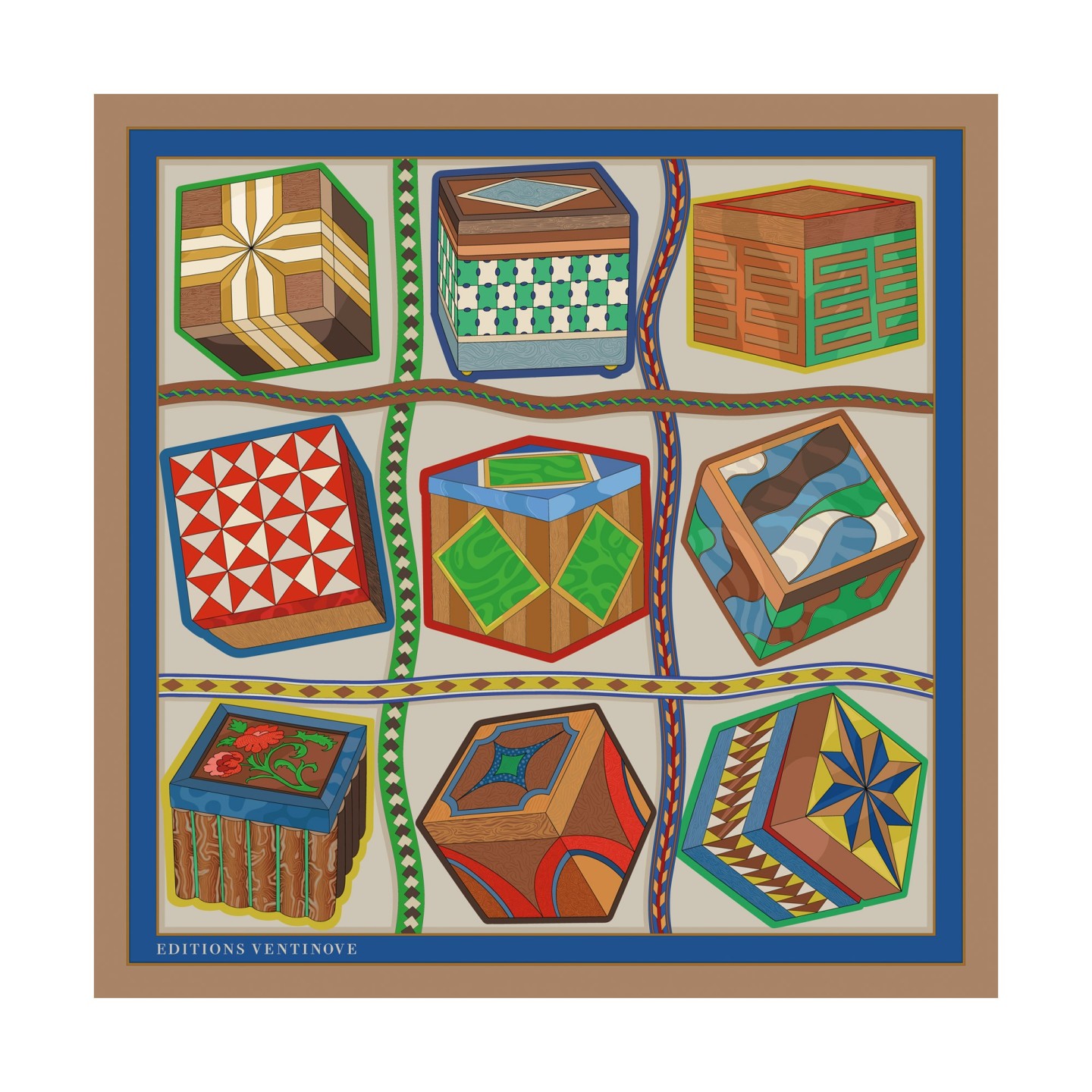 Foulard en soie 50 x 50 "Boites de Sorrente" - Editions Ventinove
