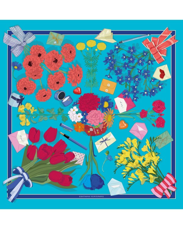 ✨ MESSAGES FLEURIS ✨ Carré en twill de soie pure 90x90 cm!