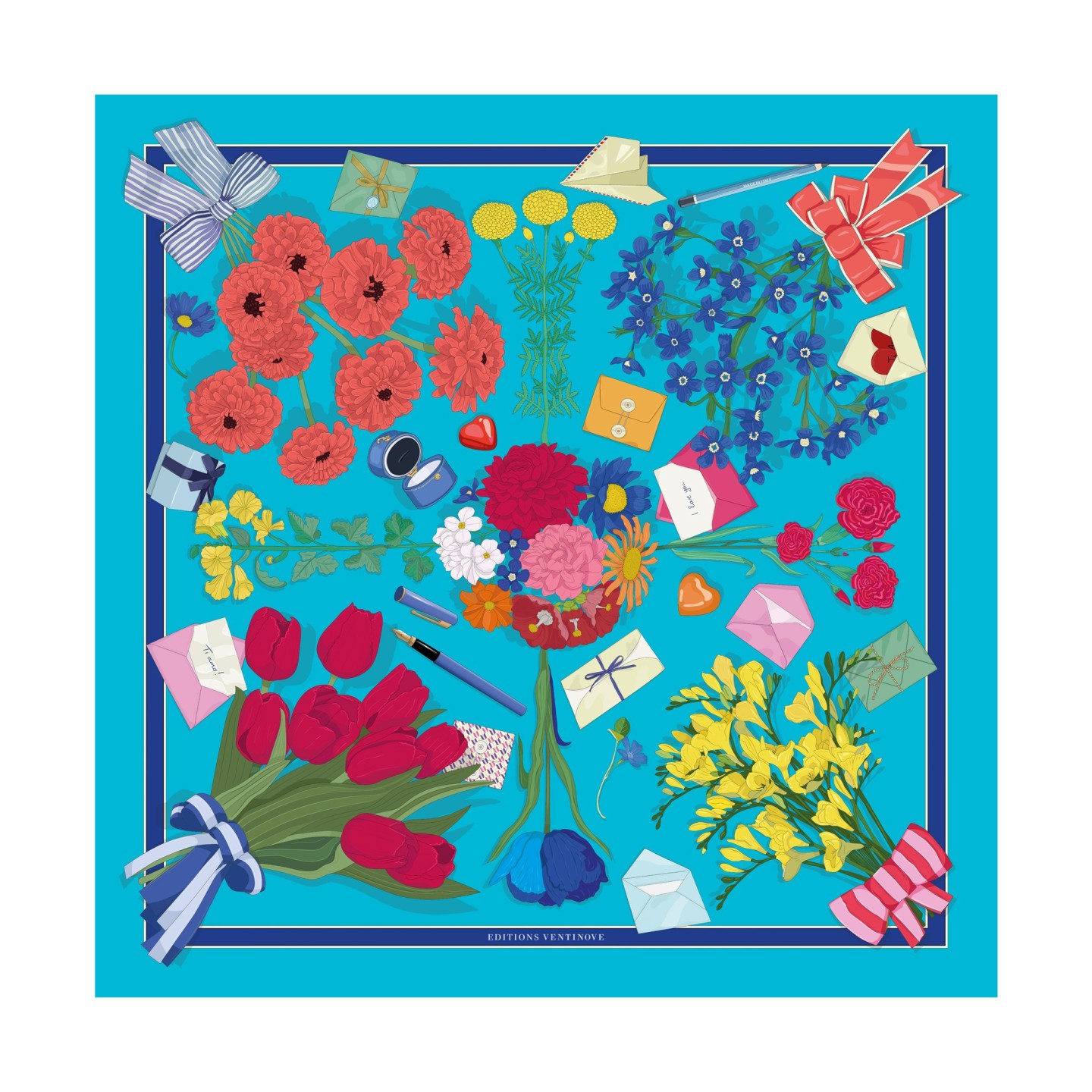 ✨ MESSAGES FLEURIS ✨ Carré en twill de soie pure 90x90 cm!