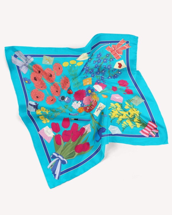 ✨ MESSAGES FLEURIS ✨ Carré en twill de soie pure 90x90 cm!