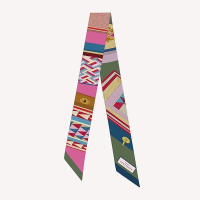 Silk twill Ribbon Pink/Green Inlay