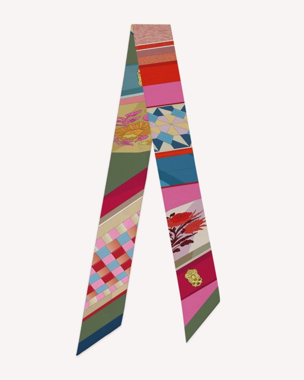 Silk twill Ribbon Pink/Green Inlay