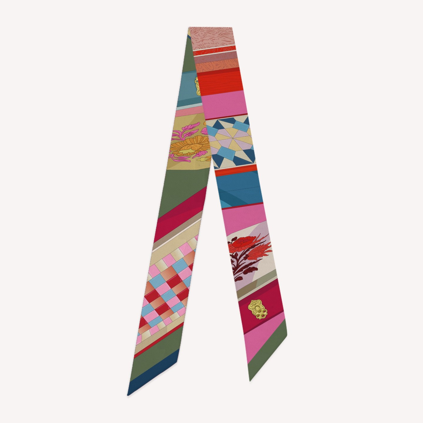 Silk twill Ribbon Pink/Green Inlay