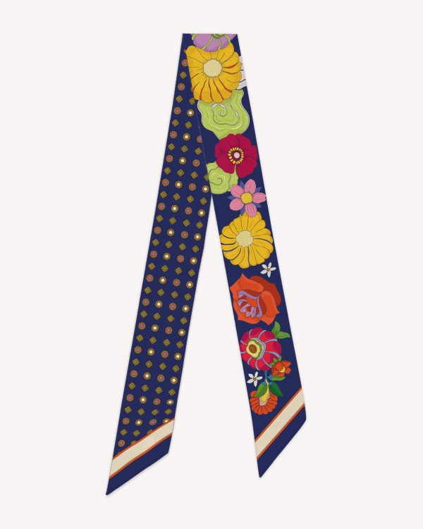 Bandeau di Seta "I fiori di Parthenope" fondo blu