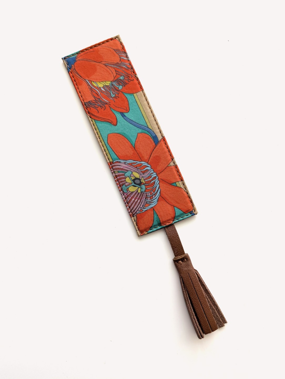 Silk and Italian Leather Bookmark – Upcycled from Luxury Scarves
