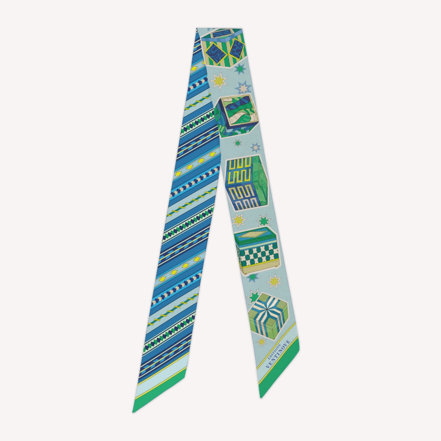 Bandeau de soie "Boites en Marqueterie" - vert