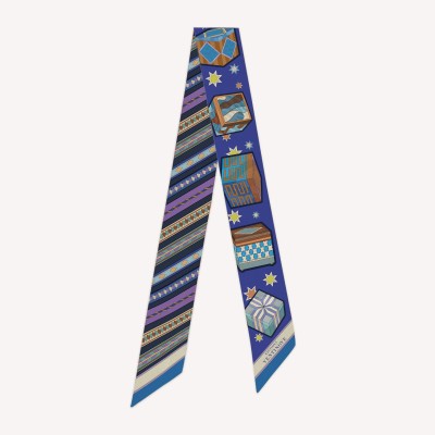 Twilly de soie "Boites en Marqueterie" - Bleu et violet