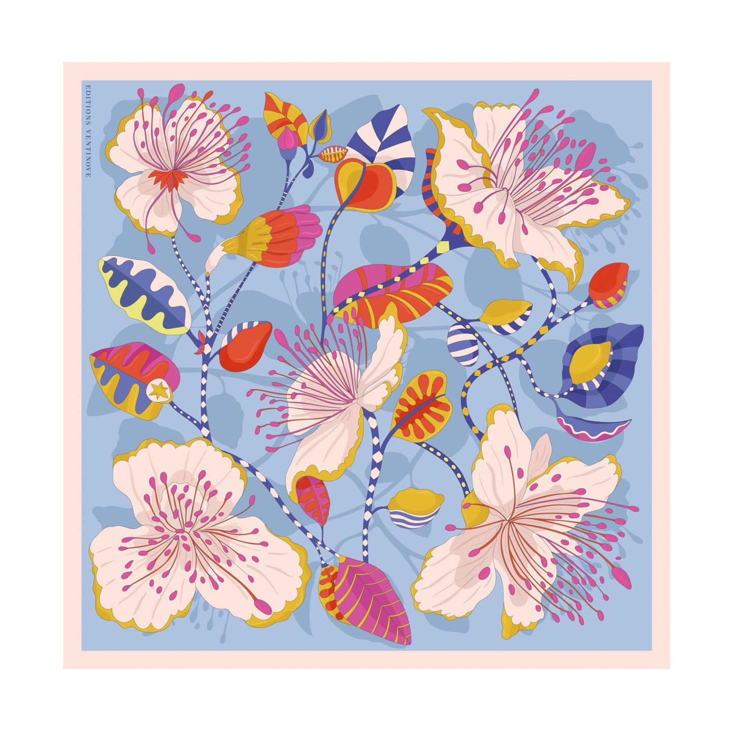 Twill silk scarf square 50 - The Caper flowers
