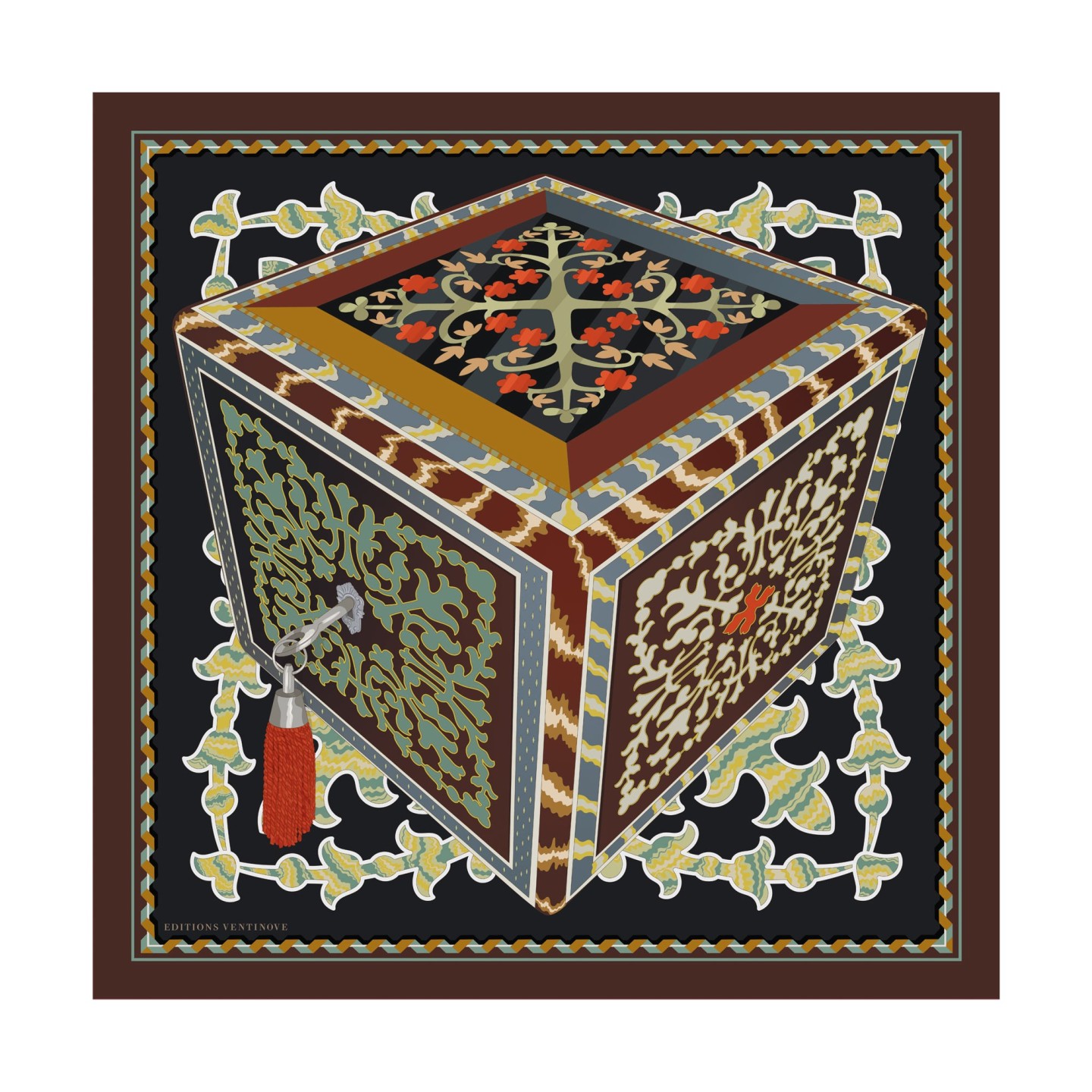 Foulard di seta 70 x 70 "Boite Marqueterie" - Ventinove