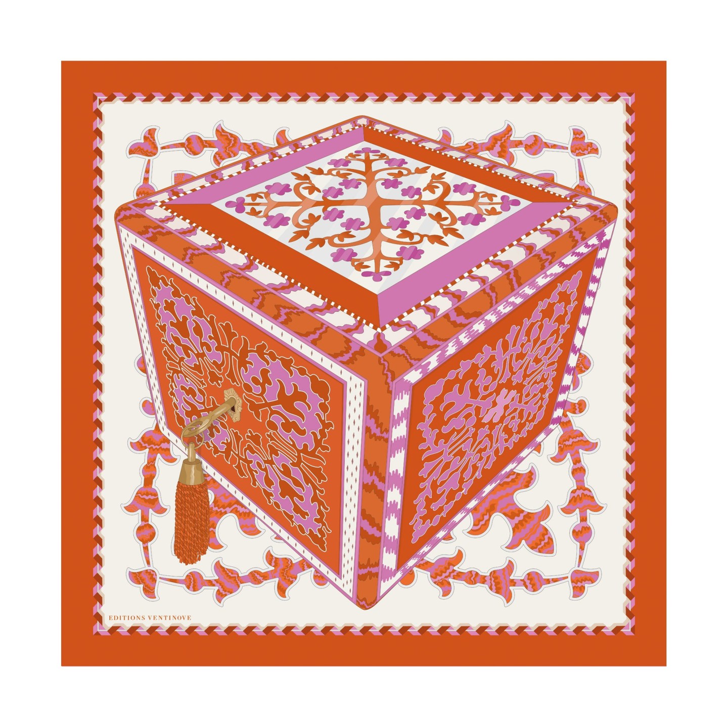 Foulard di seta 70 x 70 "Scatola Intarsio" - Ventinove