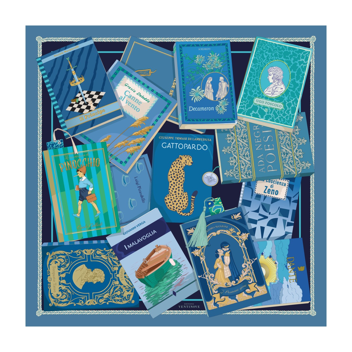 Biblioteca Italiana | Foulard en soie Made in Italy 90x90