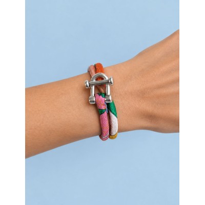 Twist T – Bracelet en soie upcyclée, pièce unique | Intarsio rose orange