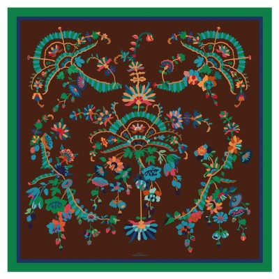 Étole en laine à motif floral marron et vert