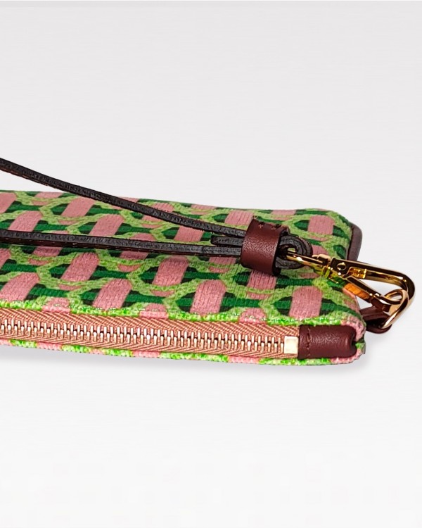 Pochette Élégante en Velours rose et vert et Cuir - Produit en Italie