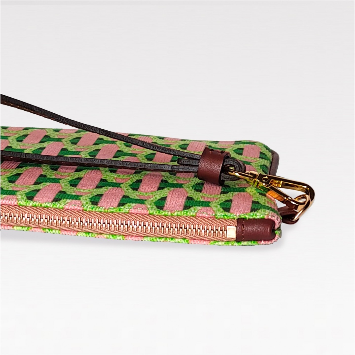 Pochette Élégante en Velours rose et vert et Cuir - Produit en Italie