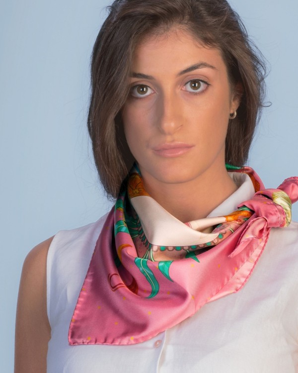 Foulard di seta 70 x 70 "Spritz e meduse" - Ventinove