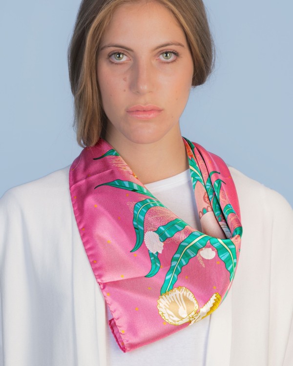 Foulard di seta 70 x 70 "Spritz e meduse" - Ventinove