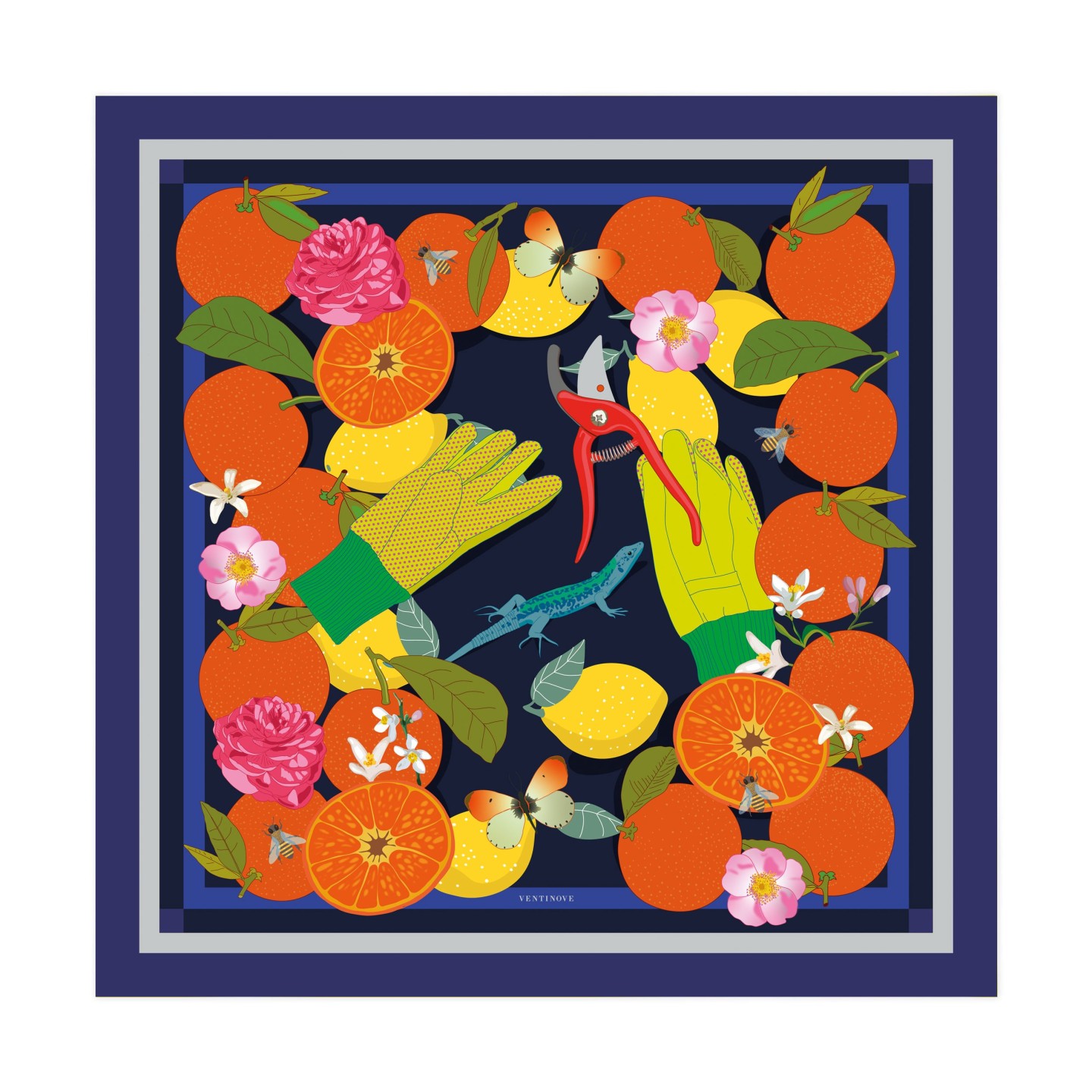 Foulard di seta 70 x 70 "Il giardino" - Editions Ventinove