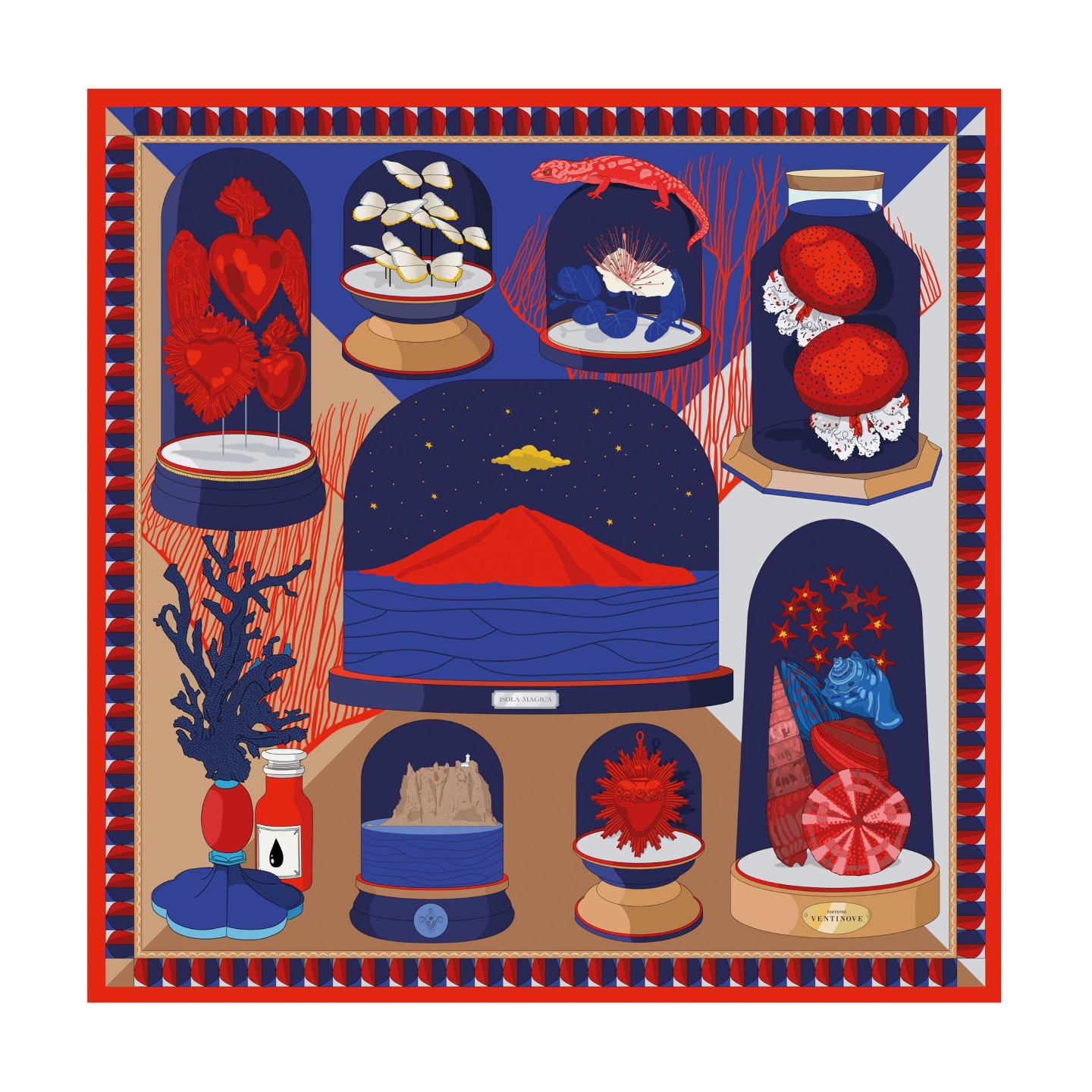 Twill silk scarf square 90 - Stromboli