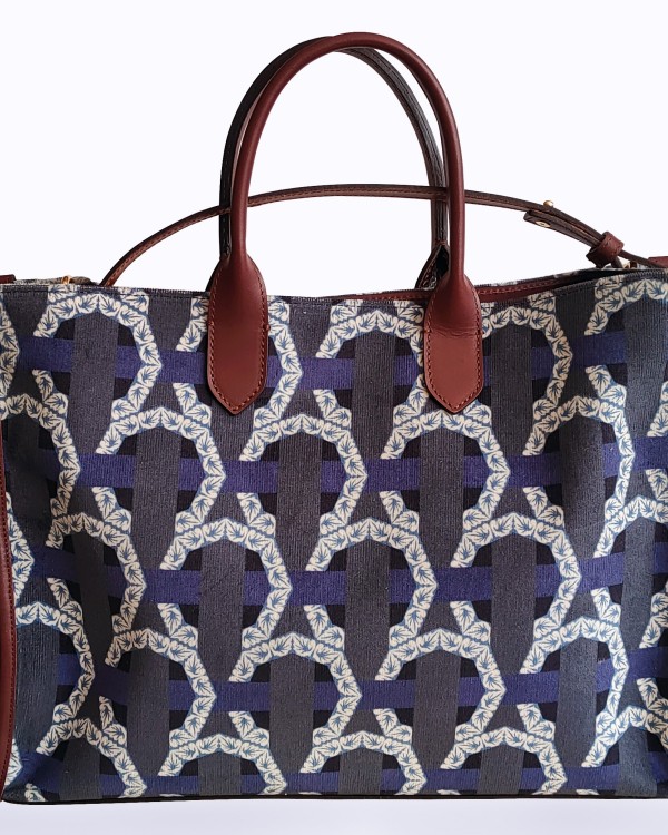 Sac en Velours et Cuir Motif Osier -  Élégance Féminine