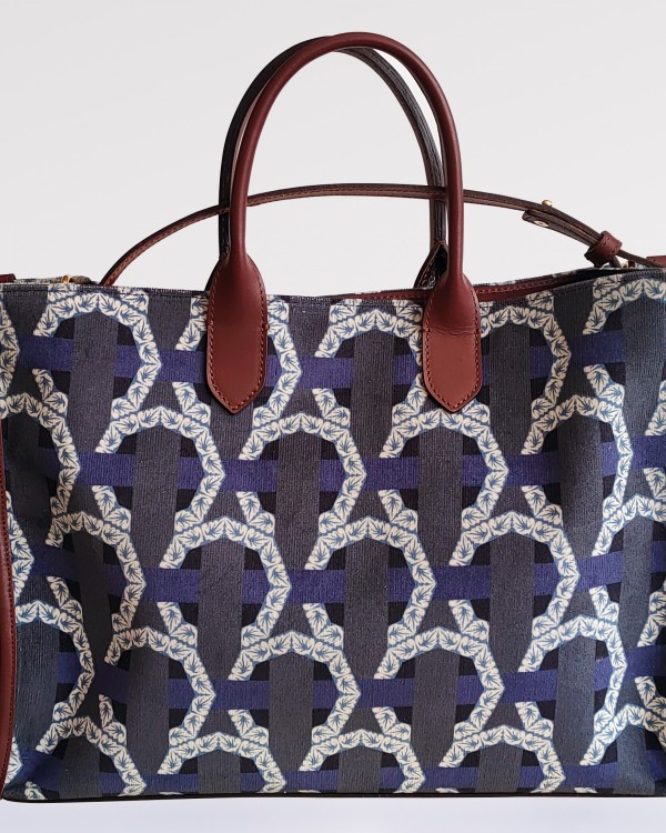 Sac en Velours et Cuir Motif Osier -  Élégance Féminine