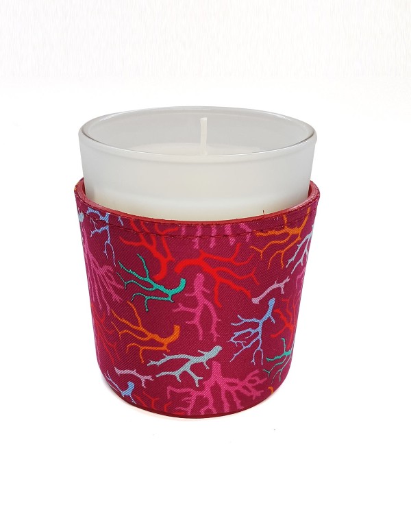 Leather and Silk  Candle Holder "Corals"