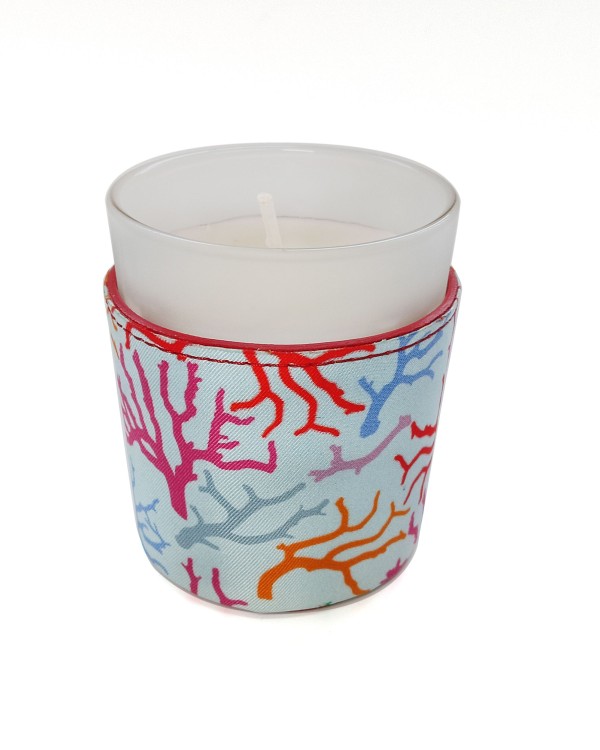 Leather and Silk  Candle Holder "Corals"