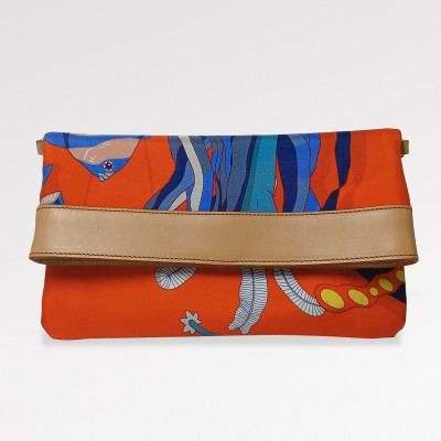Silk and Leather Evening Clutch Bags - Alghe Orange