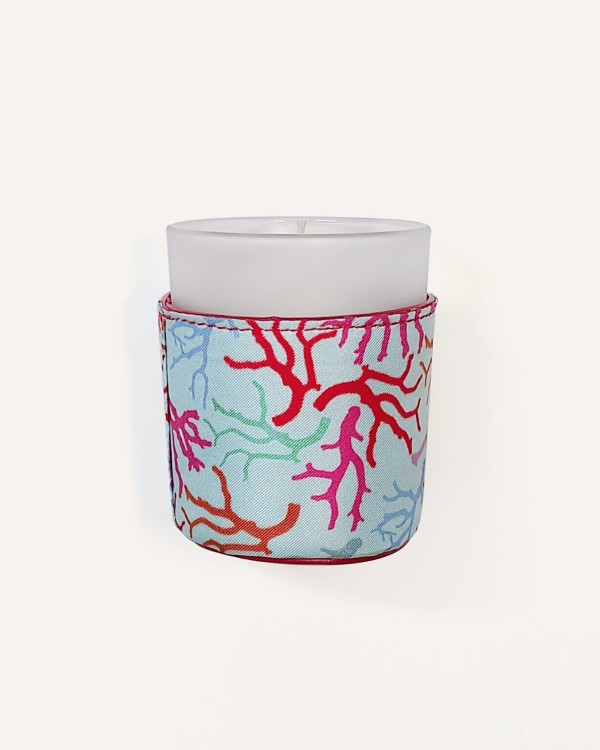 Leather and Silk  Candle Holder "Corals"