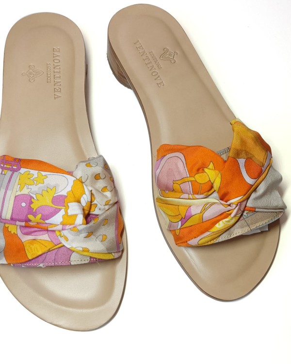 Unique sandal silk and leather Italian Craftsmanship