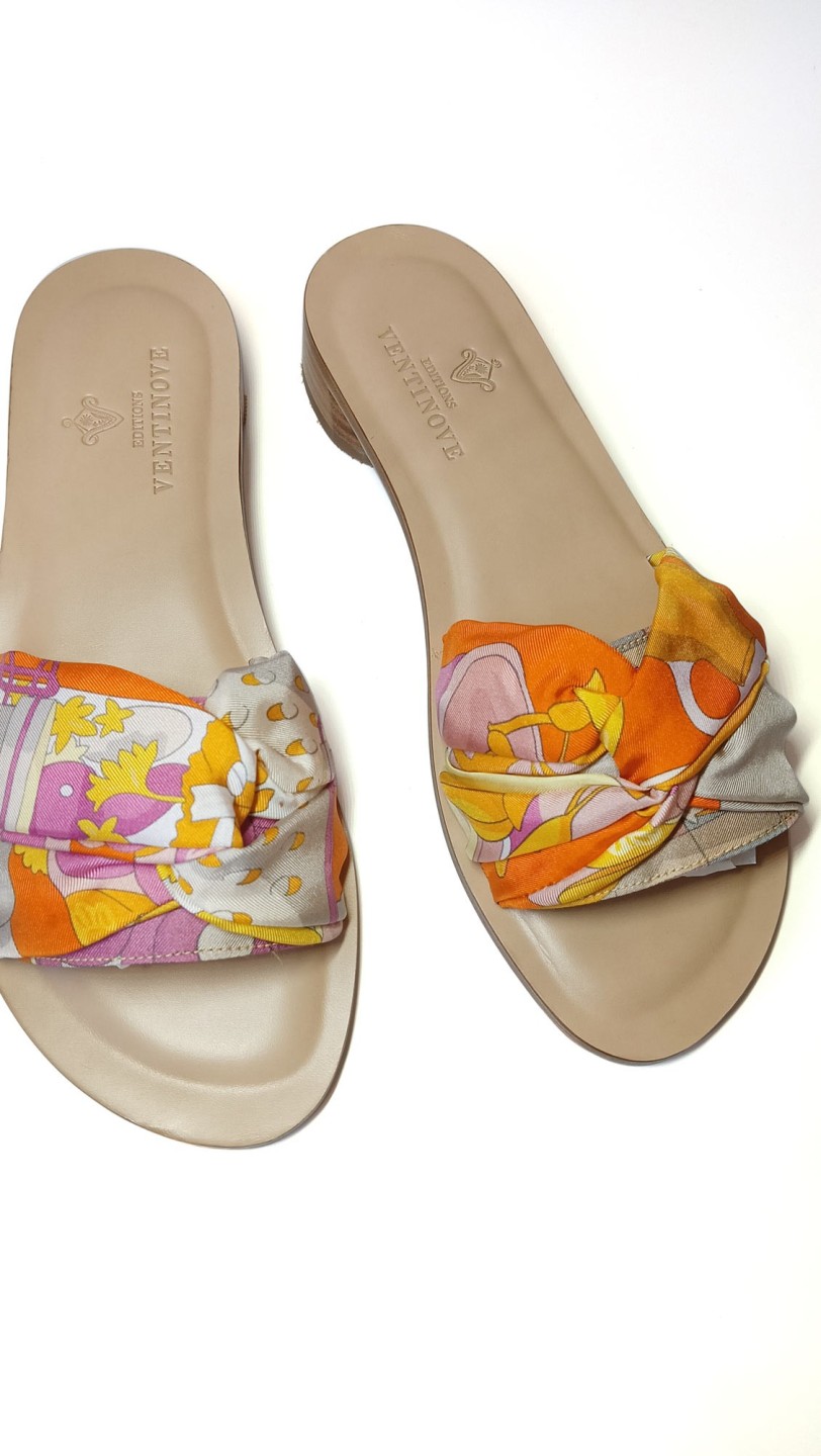 Unique sandal silk and leather Italian Craftsmanship