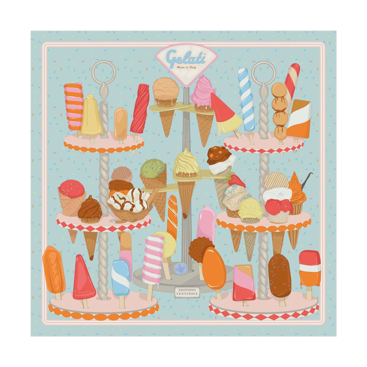 Twill silk scarf square 70 - Italians Ice Cream