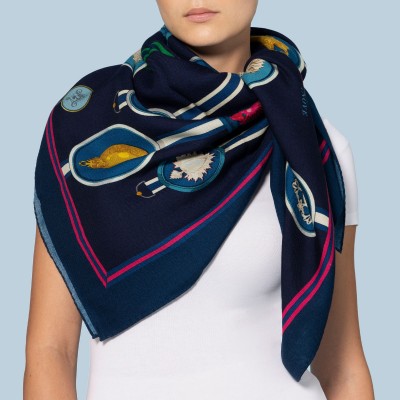 Wool scarf 130x130 - Exvoto blue