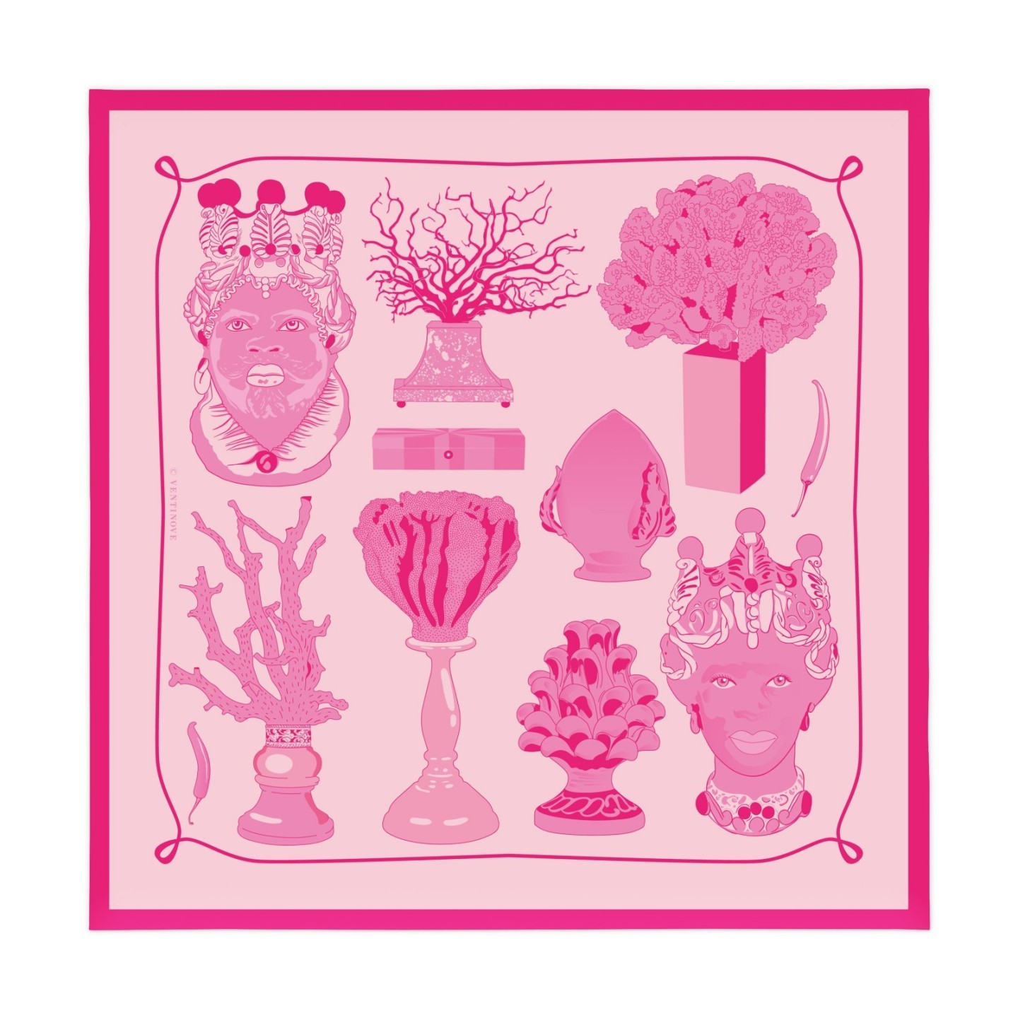 Foulard in seta 50 x 50 "Souvenir rosa" - Ventinove