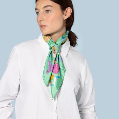 Exquisite 70x70 cm Silk Scarves - The Green Florist Editions Ventinove